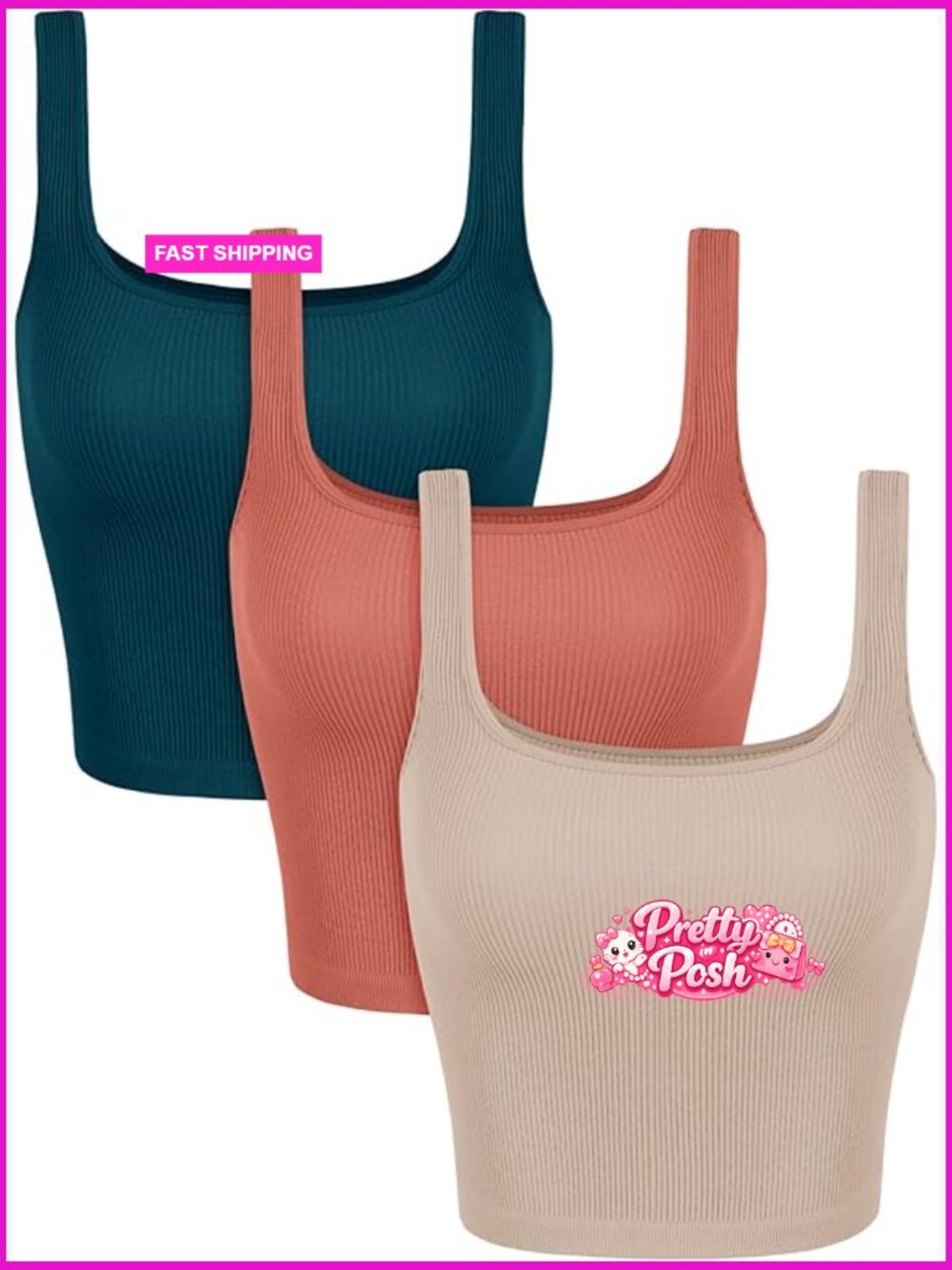 Seamless Square Neck Ribbed Knit Low Back Crop Tank for Women